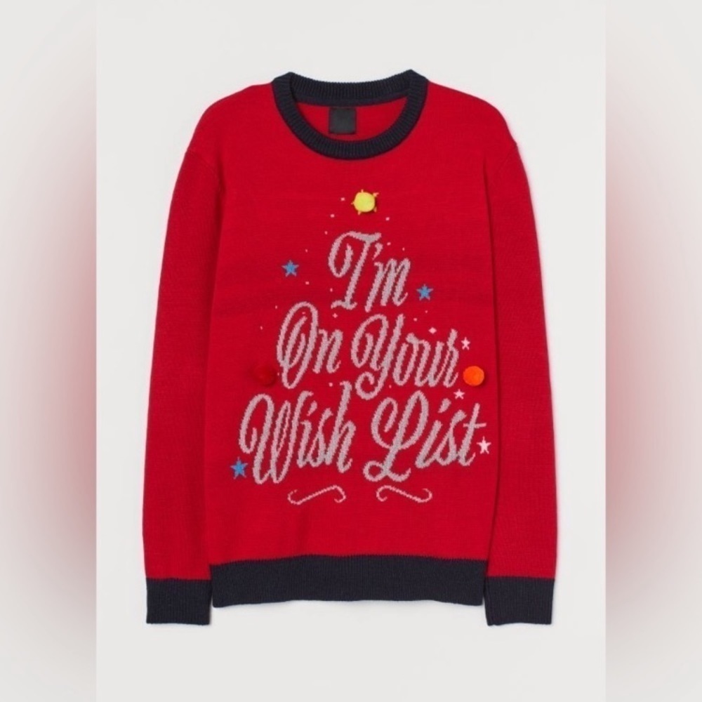 H&M I'm On Your Wish List Ugly Christmas Sweater red holidays party size S‎